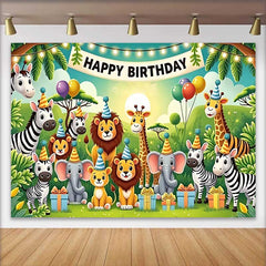 Lofaris Fond d'Anniversaire Animaux du Safari Jungle Adorable, avec Bannière et Chapeaux de Fête
