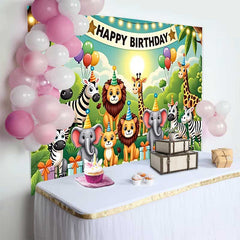 Lofaris Fond d'Anniversaire Animaux de la Jungle en Dessin Animé, Décor de Fête Safari Wild One