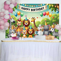 Lofaris Fond d'Anniversaire Animaux du Safari Mignons avec Chapeaux de Fête et Ballons pour Enfants