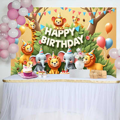Lofaris Fond d'Anniversaire Animaux du Safari en Dessin Animé, Décor de Célébration Thème Jungle