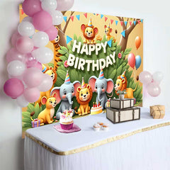 Lofaris Fond d'Anniversaire Animaux du Safari en Dessin Animé, Décor de Célébration Thème Jungle