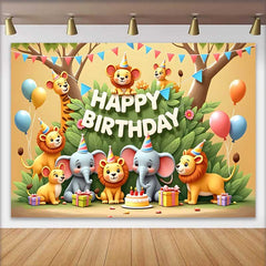 Lofaris Fond d'Anniversaire Animaux du Safari en Dessin Animé, Décor de Célébration Thème Jungle