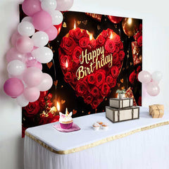 Lofaris Fond d'Anniversaire Cœur de Roses Rouges, Ballons Or et Cadeaux pour Célébration de Fête Élégante
