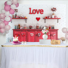 Lofaris Toile de fond mur de briques avec meuble rouge et coeur, decoration romantique pour saint valentin