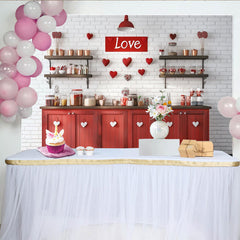 Lofaris Toile de fond Saint-Valentin cœurs et amour, mur de briques blanc et cuisine rustique, pour célébration romantique