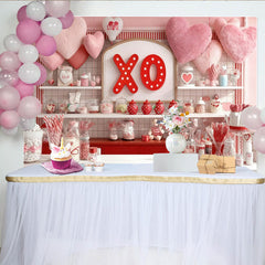 Lofaris Toile de fond de fête rose et rouge avec cœurs et bonbons, idéale pour la Saint-Valentin et célébrations d'amour