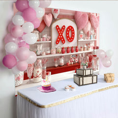 Lofaris Toile de fond de fête rose et rouge avec cœurs et bonbons, idéale pour la Saint-Valentin et célébrations d'amour