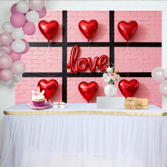 Lofaris Toile de fond d'amour avec cœurs rouges et ballons LOVE, mur de briques rose pour Saint-Valentin et fêtes romantiques