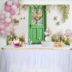 Lofaris Toile de fond de Pâques printanière avec lapins et œufs colorés, décor de fleurs pour studio