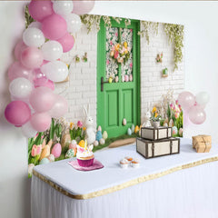 Lofaris Toile de fond de Pâques printanière avec lapins et œufs colorés, décor de fleurs pour studio