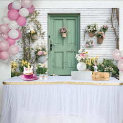 Lofaris oile de fond porte verte en bois vieilli avec fleurs et lapins, décor printanier pour Pâques