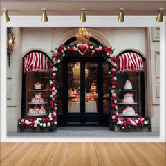 Lofaris Toile de fond vitrine de pâtisserie avec roses rouges et cœurs, pour fête romantique, célébration