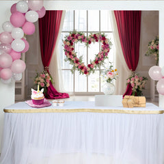 Lofaris Toile de fond de fête romantique avec cœur floral et rideaux rouges, pour mariage, fiançailles ou Saint-Valentin
