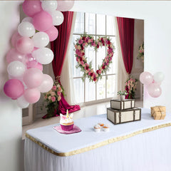 Lofaris Toile de fond de fête romantique avec cœur floral et rideaux rouges, pour mariage, fiançailles ou Saint-Valentin