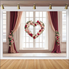 Lofaris Toile de fond cœur romantique avec roses roses et rouges, décor de fenêtre élégant pour mariage, Saint-Valentin