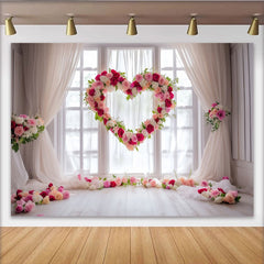 Lofaris Toile de fond florale cœur romantique avec roses roses et rouges, décoration élégante pour mariage et anniversaire