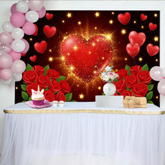 Lofaris Magnifique toile de fond cœur scintillant et roses rouges, pour Saint-Valentin et célébrations romantiques