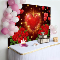 Lofaris Magnifique toile de fond cœur scintillant et roses rouges, pour Saint-Valentin et célébrations romantiques