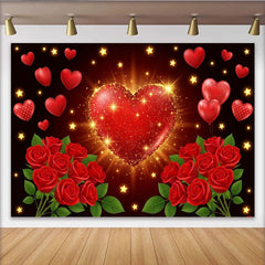 Lofaris Magnifique toile de fond cœur scintillant et roses rouges, pour Saint-Valentin et célébrations romantiques