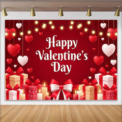 Lofaris Toile de fond Saint-Valentin romantique avec cœurs, cadeaux et bougies, lumières scintillantes
