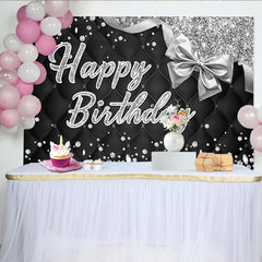 Lofaris Toile de fond joyeux anniversaire noire capitonnée et argentée, avec paillettes et diamants pour fête élégante.