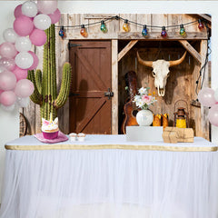 Lofaris Toile de fond western rustique cactus crâne de taureau, avec guitare bottes de cowboy et lanterne, pour fête d'anniversaire