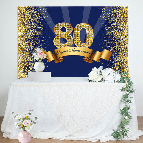 Heureux 80ème Anniversaire Or Paillettes Royal Bleu Toile de fond pour Faire la fête