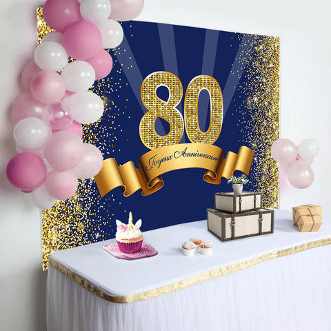 Heureux 80ème Anniversaire Or Paillettes Royal Bleu Toile de fond pour Faire la fête