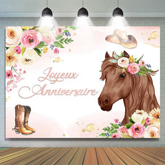 Rose Floral et Cheval Cow-boy Thème Anniversaire Toile de fond