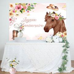 Rose Floral et Cheval Cow-boy Thème Anniversaire Toile de fond