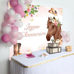 Rose Floral et Cheval Cow-boy Thème Anniversaire Toile de fond