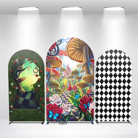 Toile de fond pour arche fête anniversaire Alice au Pays des Merveilles