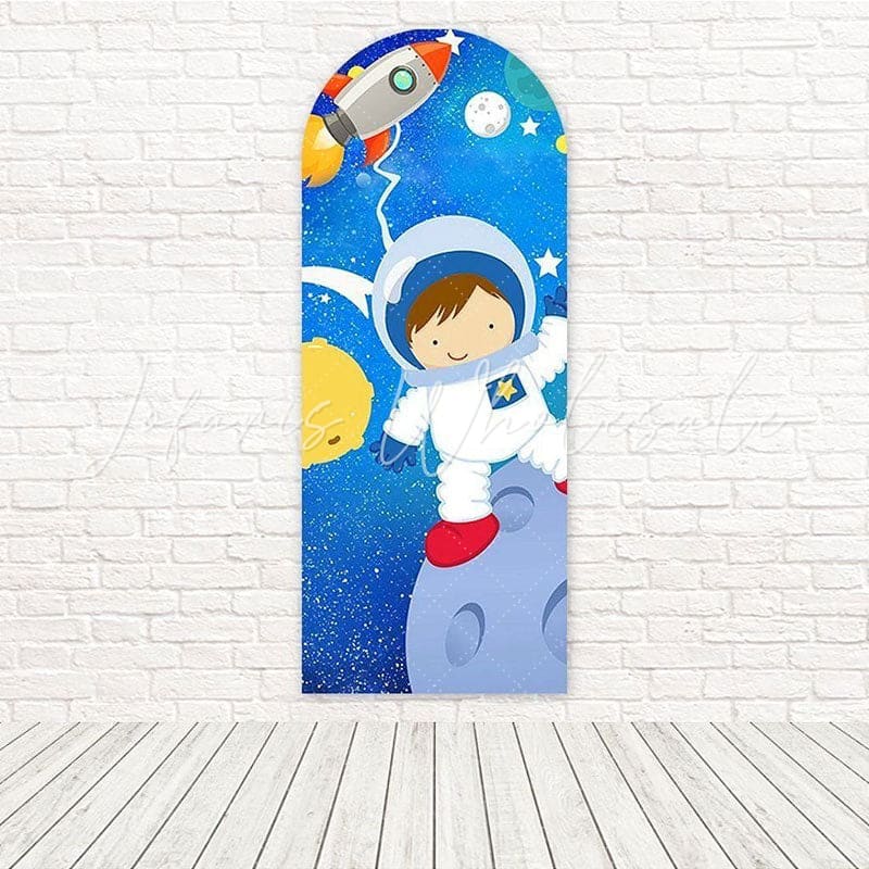 Toile de fond pour arche traînée fusée galaxie bébé astronaute pour fête espace