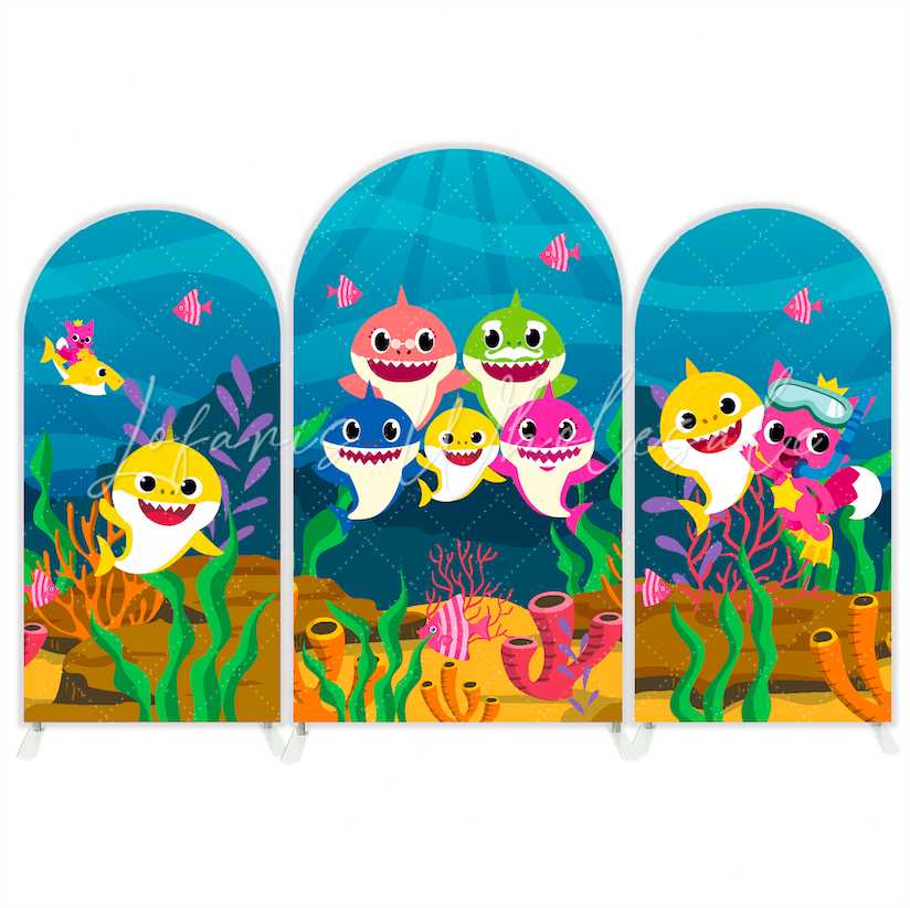 Toile de fond pour arche Joyeux Anniversaire thème Baby Shark