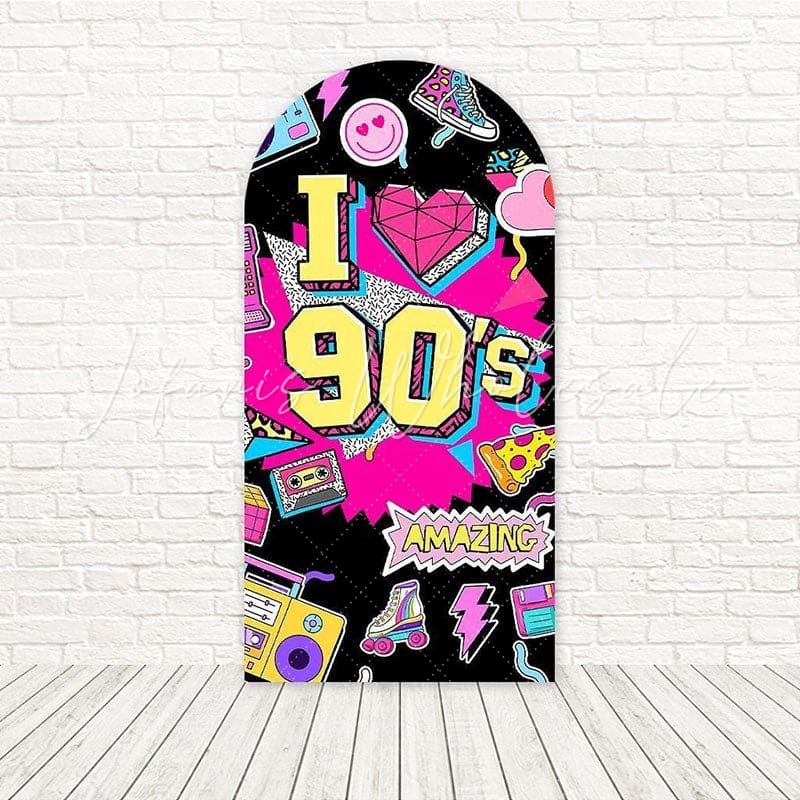 Toile de fond pour arche noir rose I Love 90s pour célébrations thème rétro
