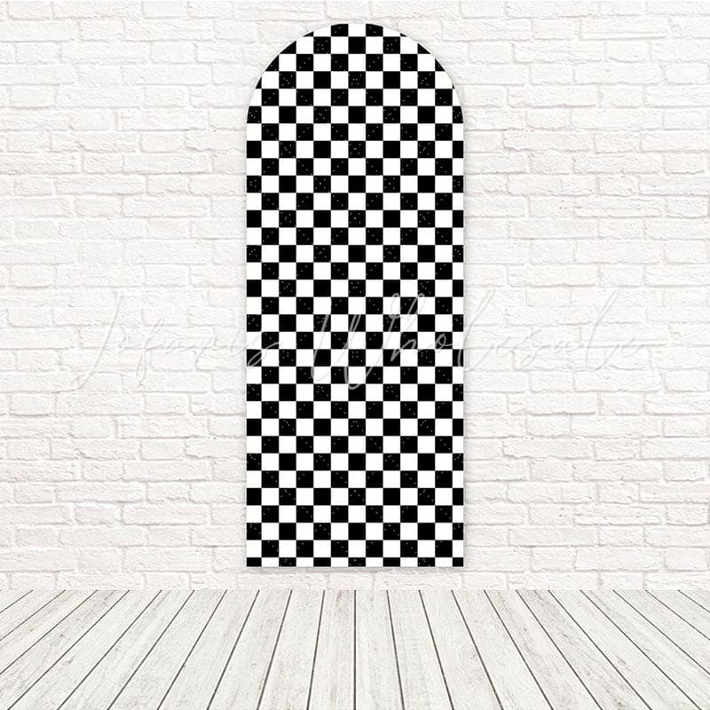 Toile de fond pour arche joie fête rustique ambiance minimale cosy écossais noir blanc