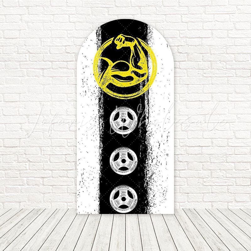 Toile de fond pour arche dynamique gym jaune noir pour sports et fitness