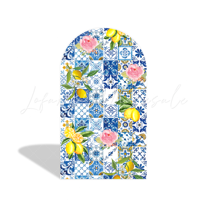 Toile de fond pour arche fête douche nuptiale Baby Shower anniversaire méditerranée maroc citron porcelaine bleue et blanche