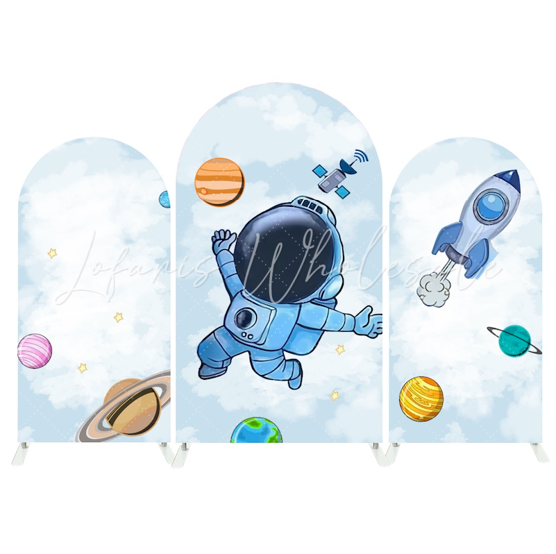 Toile de fond pour arche dessin animé astronaute espace galaxie bleu pour fête anniversaire Baby Shower