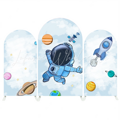 Toile de fond pour arche dessin animé astronaute espace galaxie bleu pour fête anniversaire Baby Shower