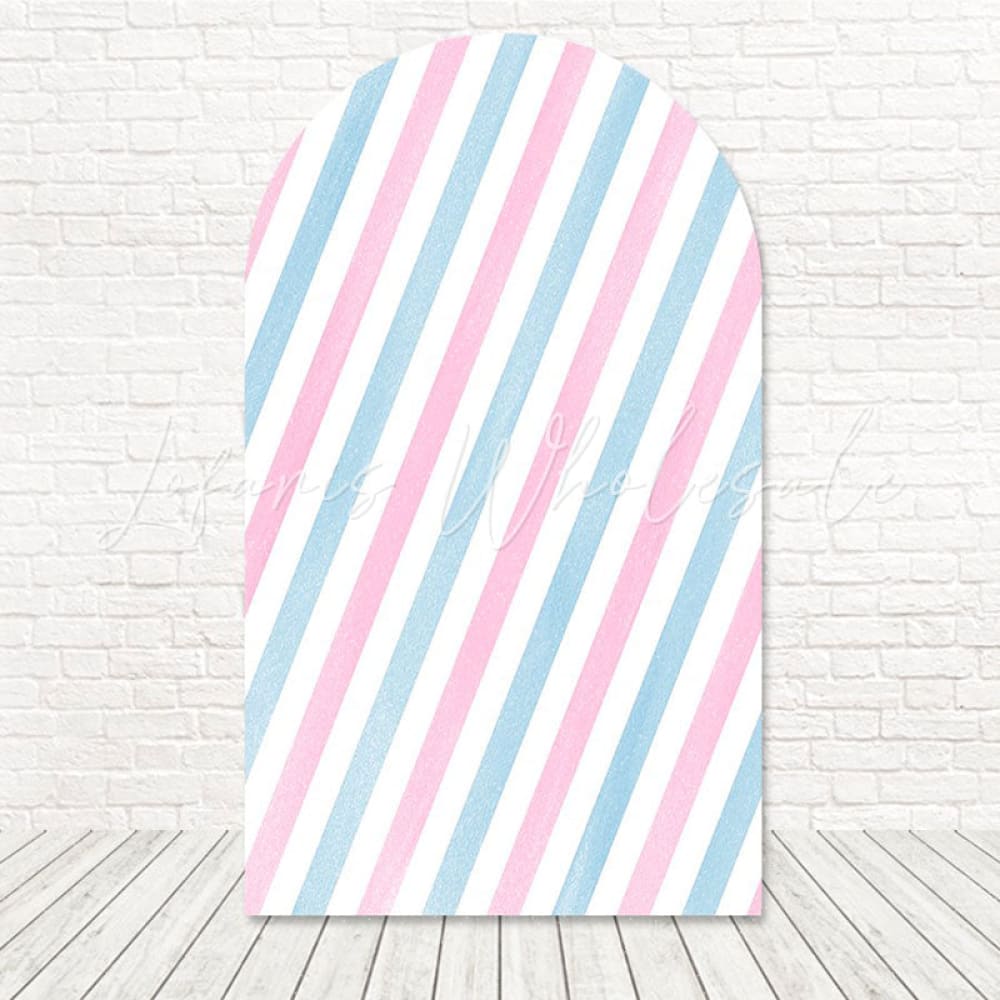 Toile de fond pour arche révélation genre rayures bleu rose pour fête festive