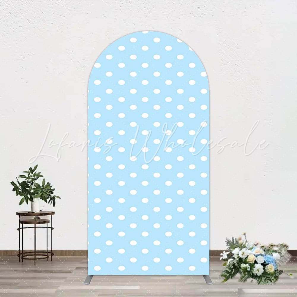 Toile de fond pour arche à pois bleus pour thème Baby Shower