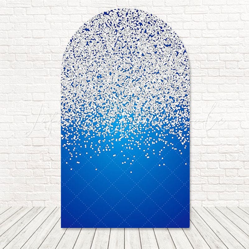 Toile de fond pour arche paillettes argent bleu pour décor fête époustouflant et élégant