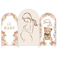 Toile de fond pour arche fête Baby Shower maman grossesse ours en peluche boho