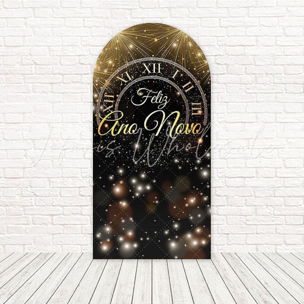 Toile de fond pour arche horloge Bokeh nuit Nouvel An pour thème fête festive