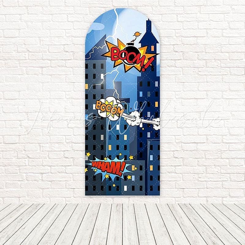 Toile de fond pour arche jour anniversaire garçons ambiance explosion style énergie comic Boom