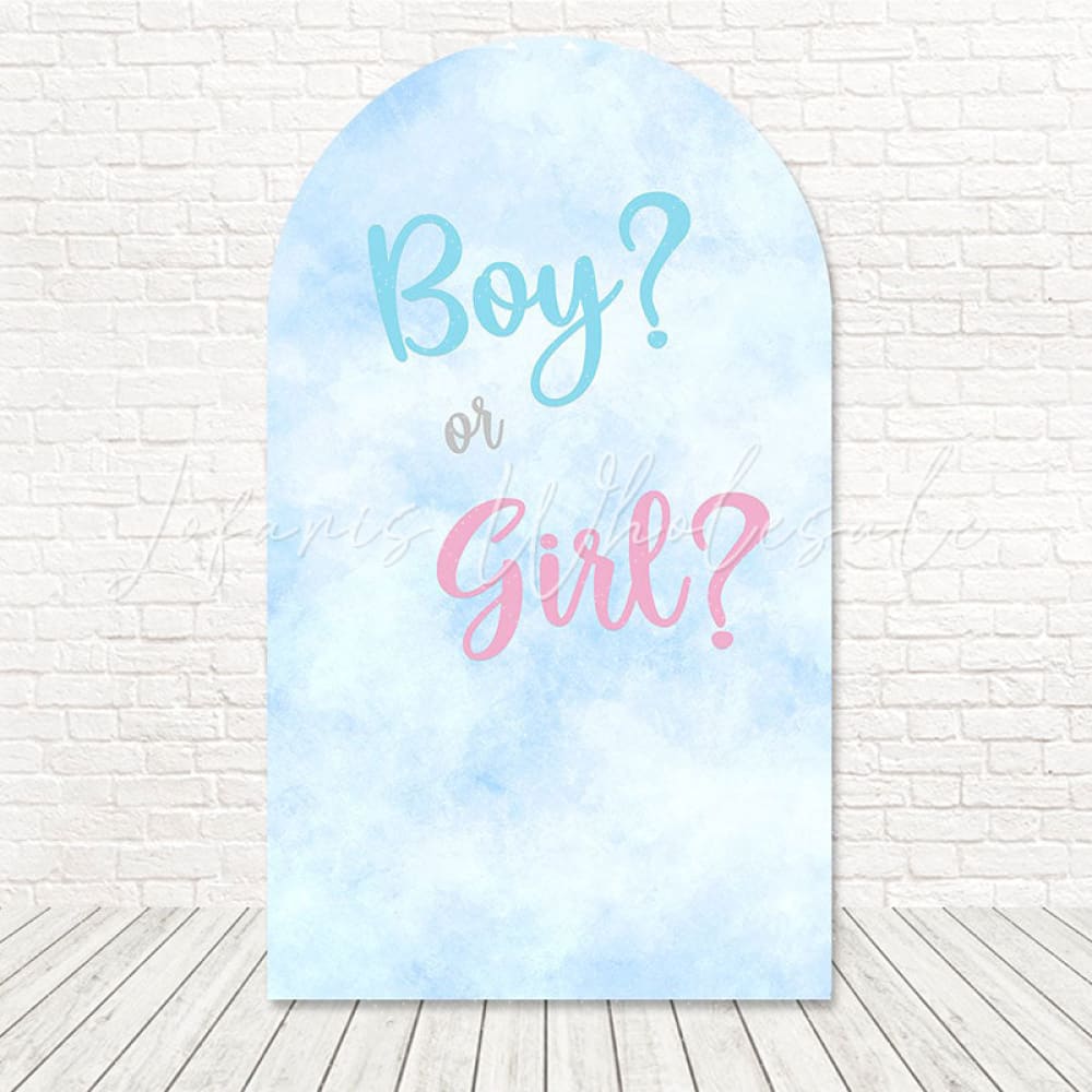 Toile de fond pour arche révélation genre garçon ou fille pour joie événement bébé