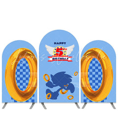 Kit toile de fond pour arche Joyeux 5e Anniversaire bleu mer personnage dessin animé