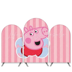 Kit toile de fond pour arche anniversaire rayures roses thème cochon dessin animé