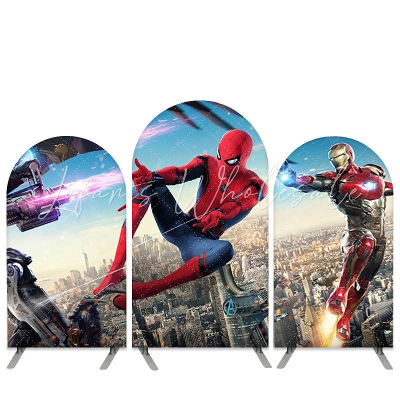 Kit toile de fond pour arche anniversaire héros super ville thème dessin animé